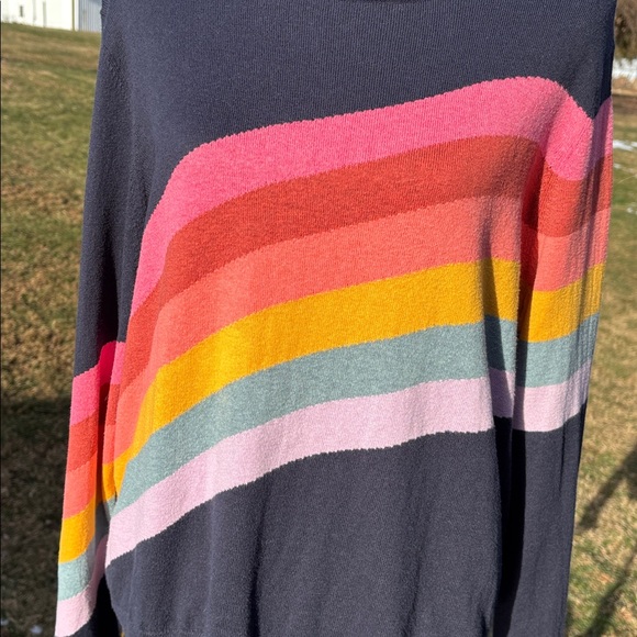 Marine Layer Rainbow “Sunset Icon” Crewneck Cotton Navy Sweater Women Size Large - Picture 10 of 12